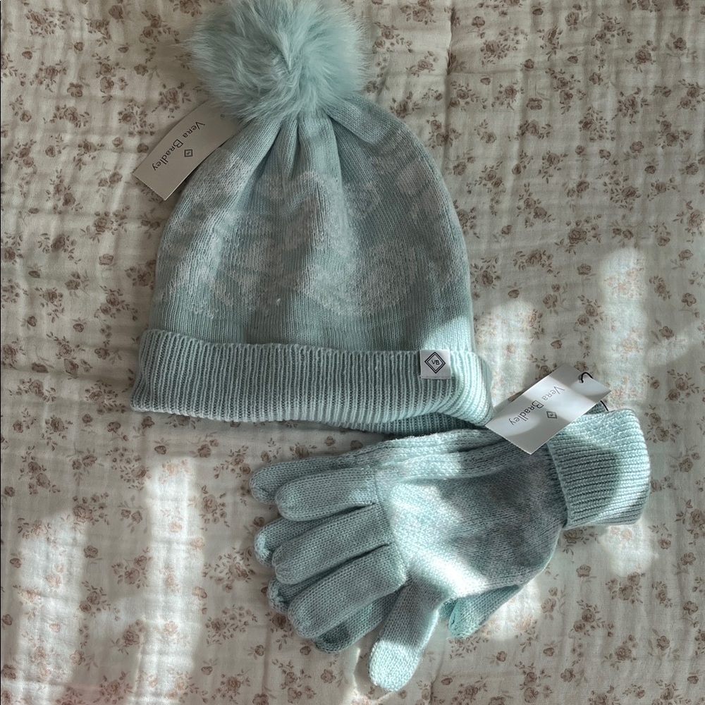 NWT Vera Bradley Mint Knit Hat and Gloves Set